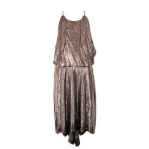H by Halston Drape Metallic Gunmetal Halter Neck Midi Dress Gold Womens Size 10